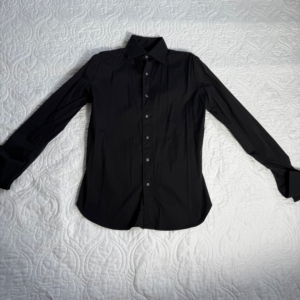 Ralph Lauren Black Label Women Black Elongated Sleeve Shirt Minimalist WNs 6 EUC - Picture 5 of 13